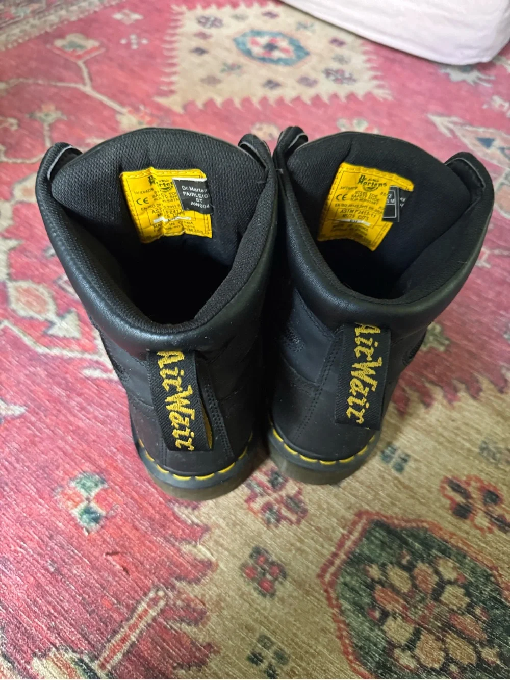 Dr. Martens Black Leather Industrial Lace-Up Safety Boots with Yellow Stitching